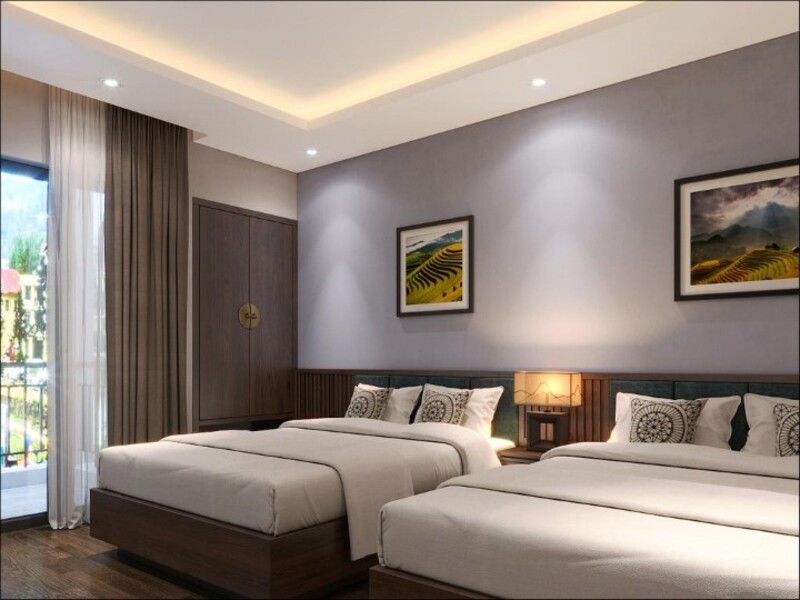Thiết kế phòng ngủ khách sạn với 2 giường đơn thoải mái