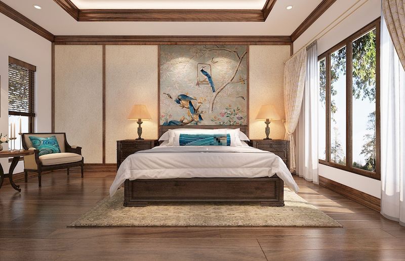 Phòng ngủ phong cách Indochine thu hút mọi ánh nhìn