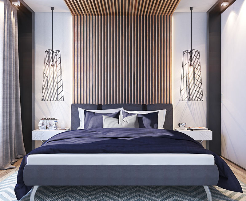 Thiết kế phòng ngủ với các gam màu tím, xám và trắng nhẹ nhàng