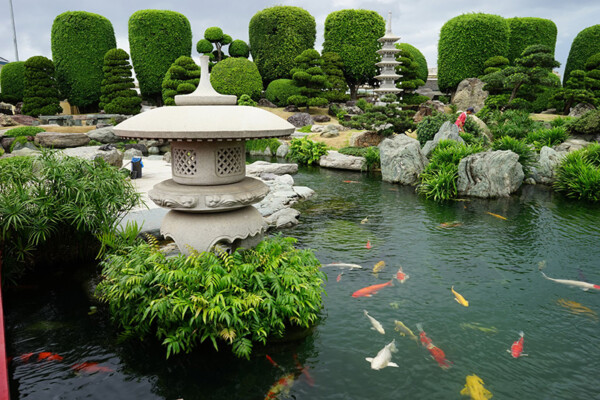 Thiết kế sân vườn kiểu Nhật độc đáo với hồ cá Koi lớn